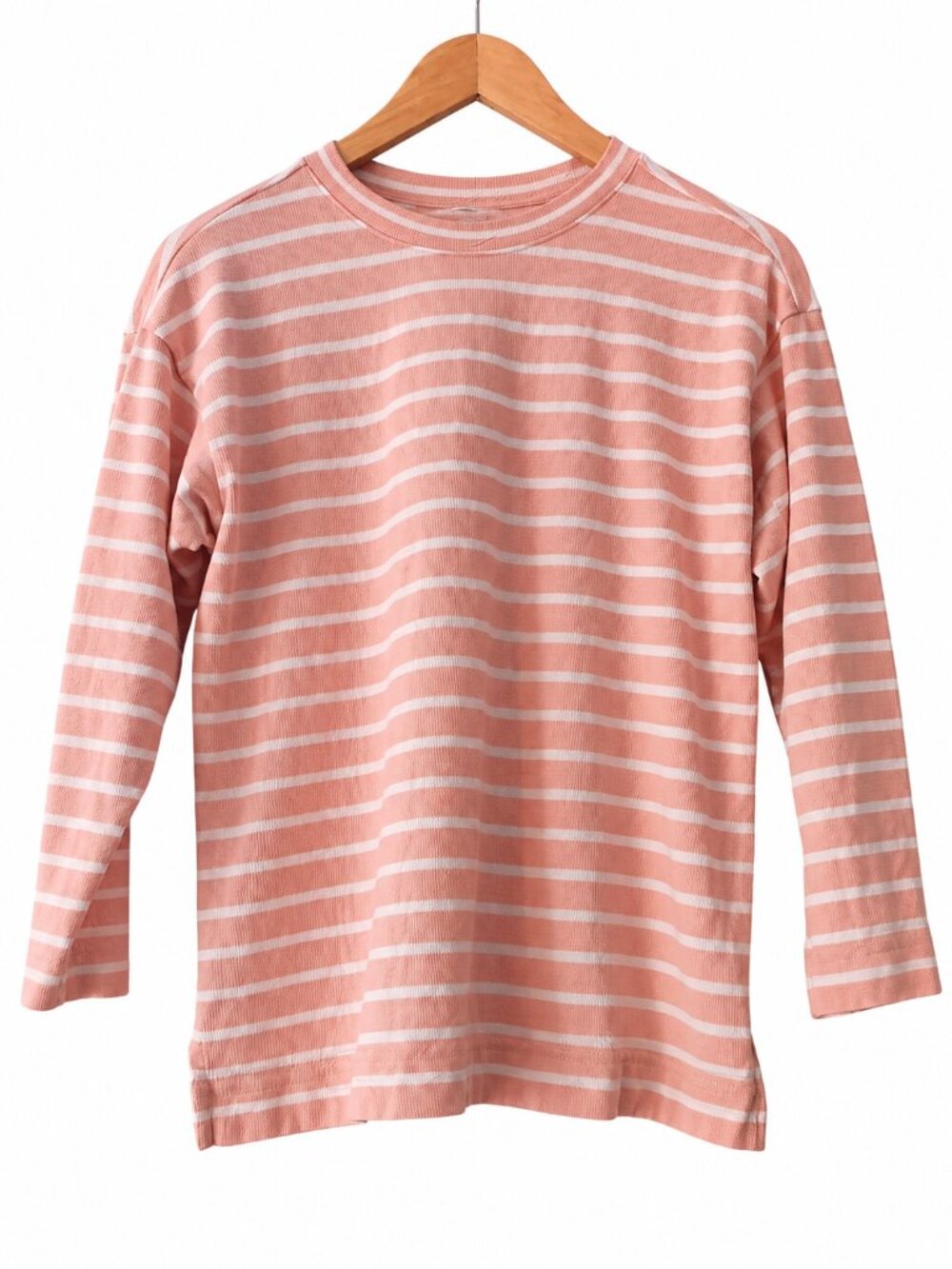 AYR Salmon White Striped 100% Cotton Long Sleeve Crewneck Top Preppy S